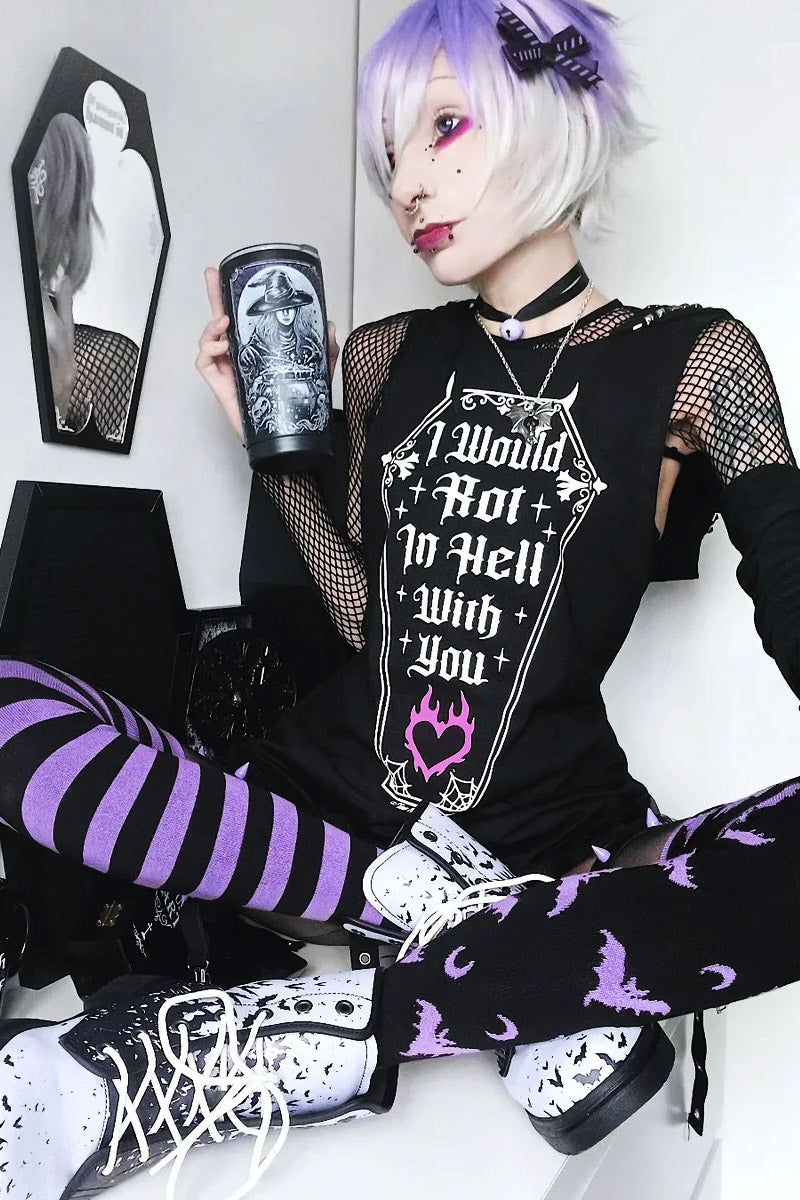Purple Stripes Thigh High Garter Socks [BLACK/PURPLE]