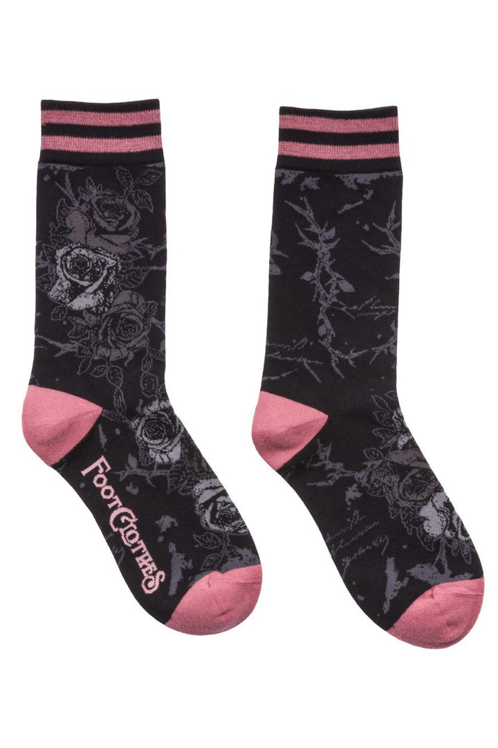 blush pink and black floral socks 