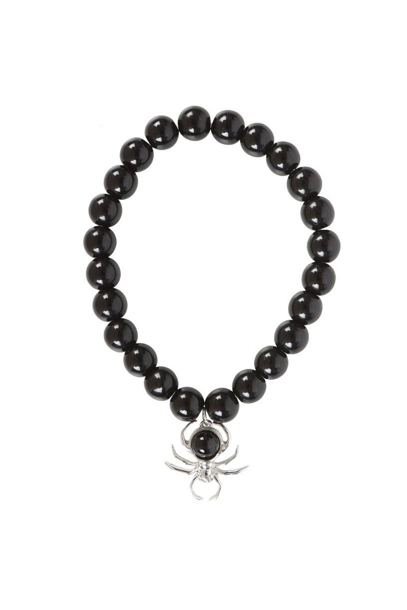 Gothic Spider Black Obsidian Beaded Bracelet - bracelets - VampireFreaks - Something Different