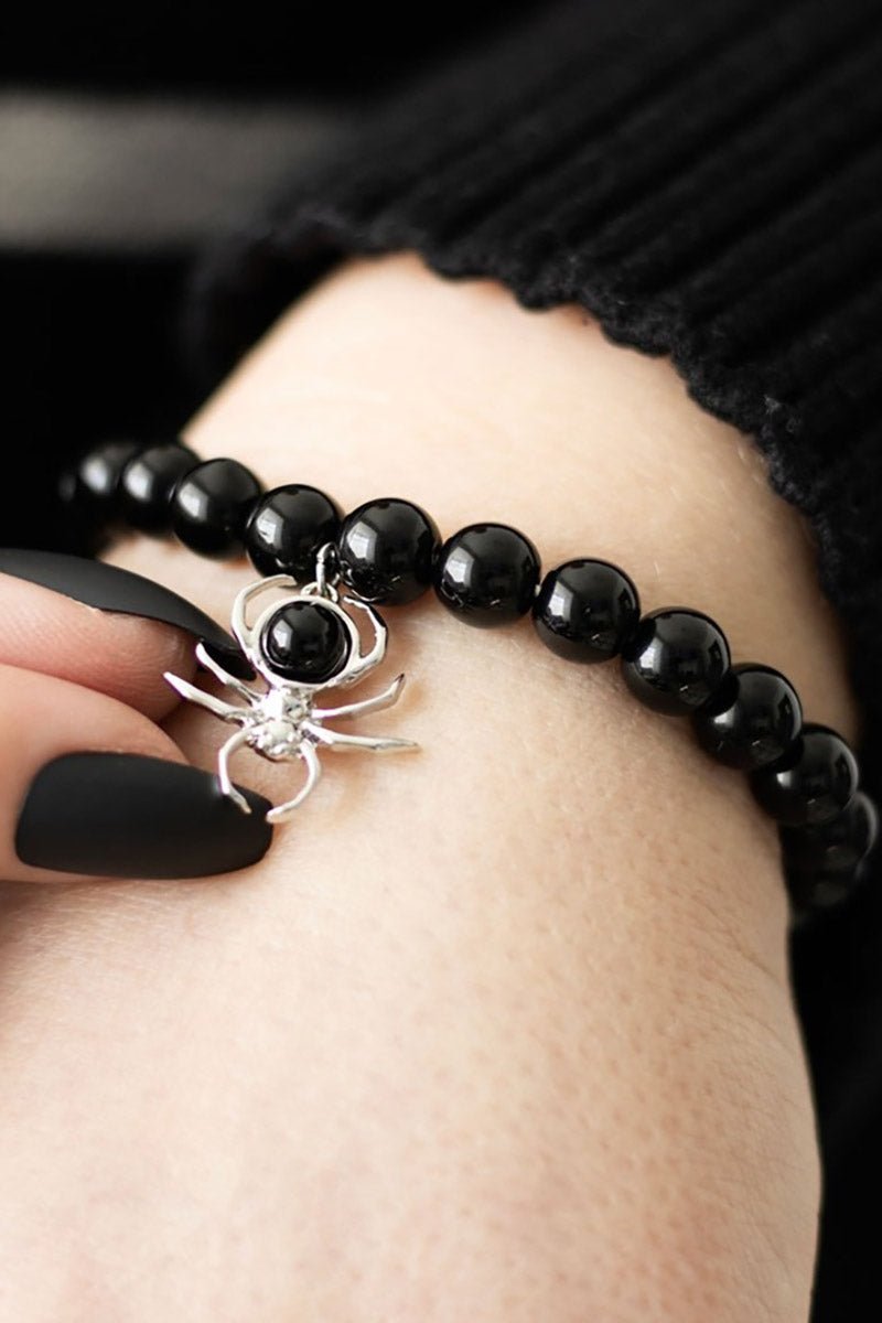 Gothic Spider Black Obsidian Beaded Bracelet - bracelets - VampireFreaks - Something Different