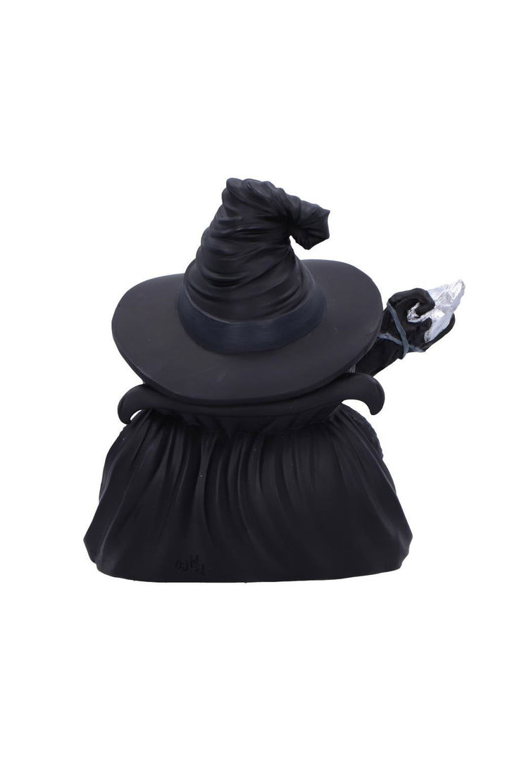 spooky frog figurine wearing witch hat