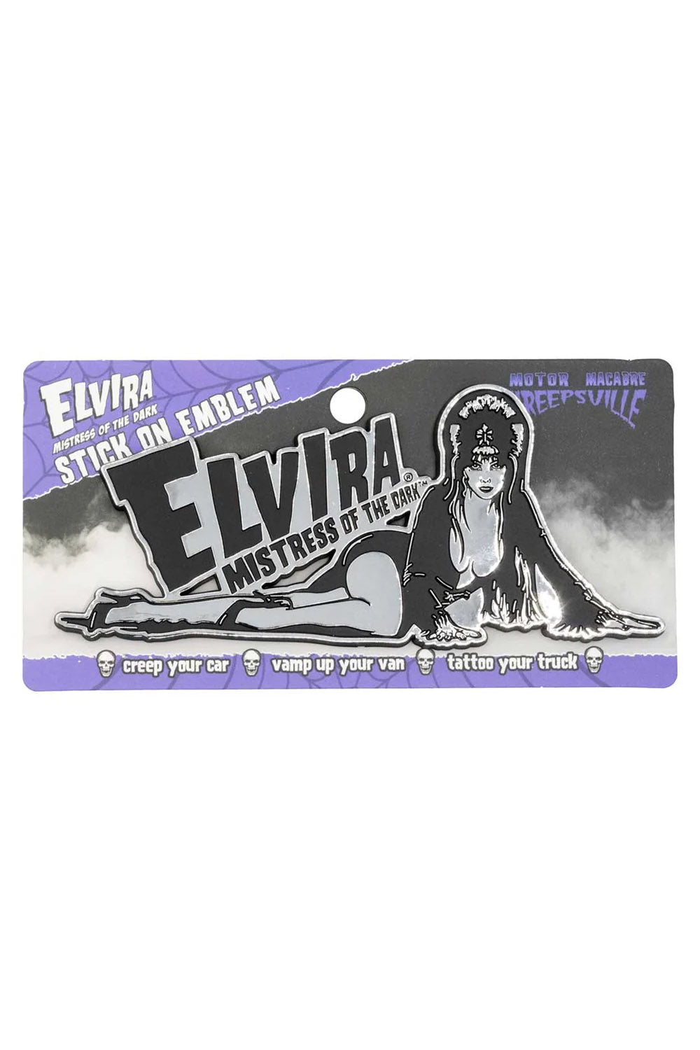 Elvira Laid Down Chrome Stick On Emblem