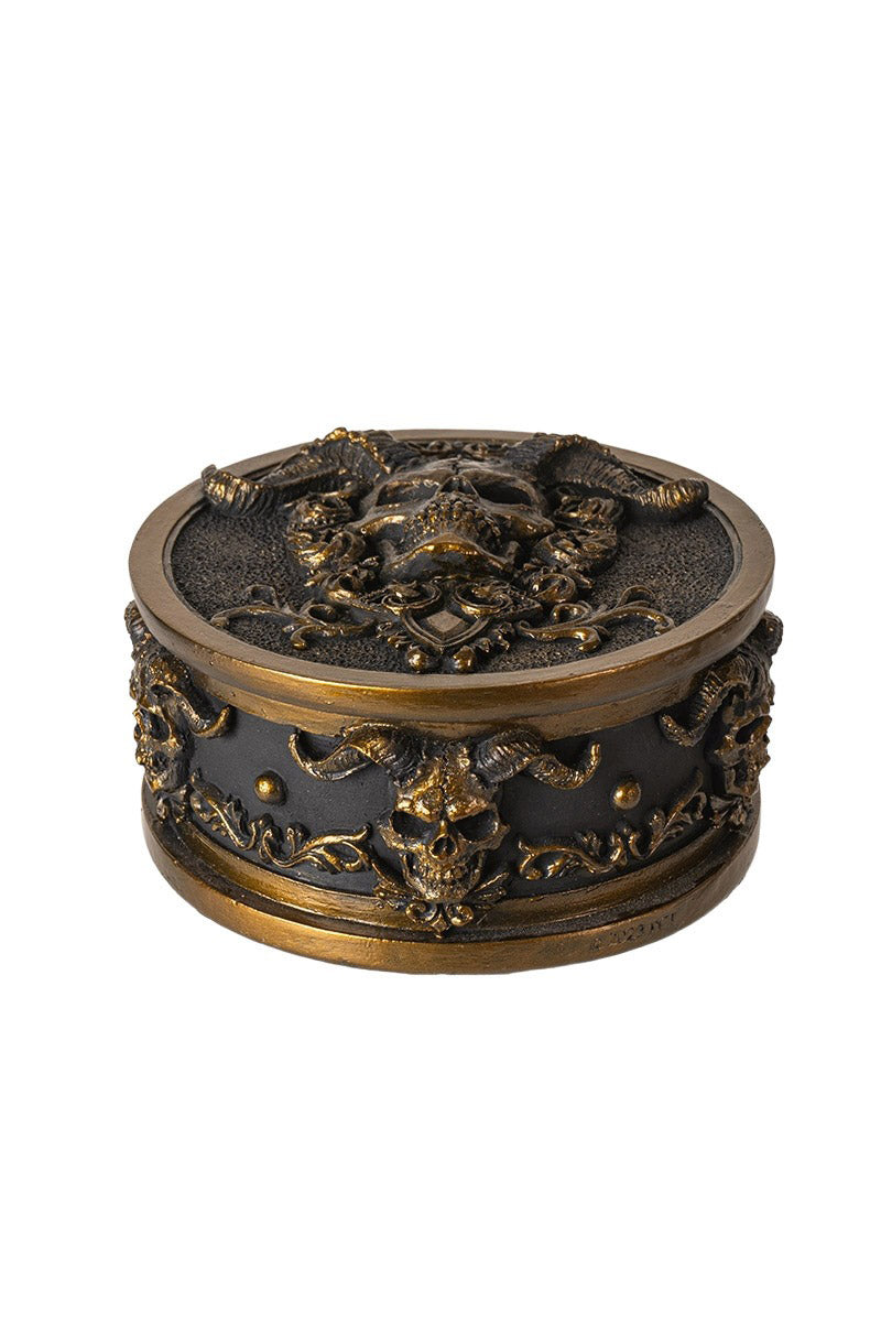 ornate bronze horned skull jewelry storage box by pacific giftware 