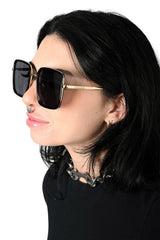 black and gold UV-protected oversized square sunglasses