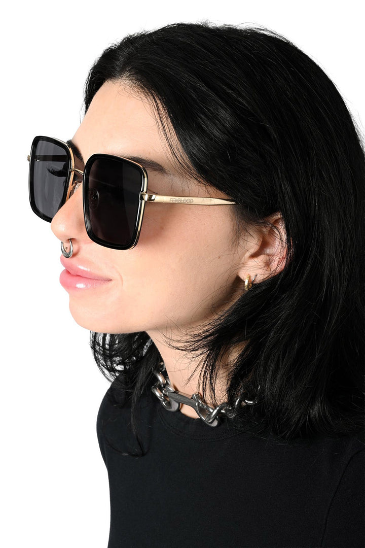 black and gold UV-protected oversized square sunglasses