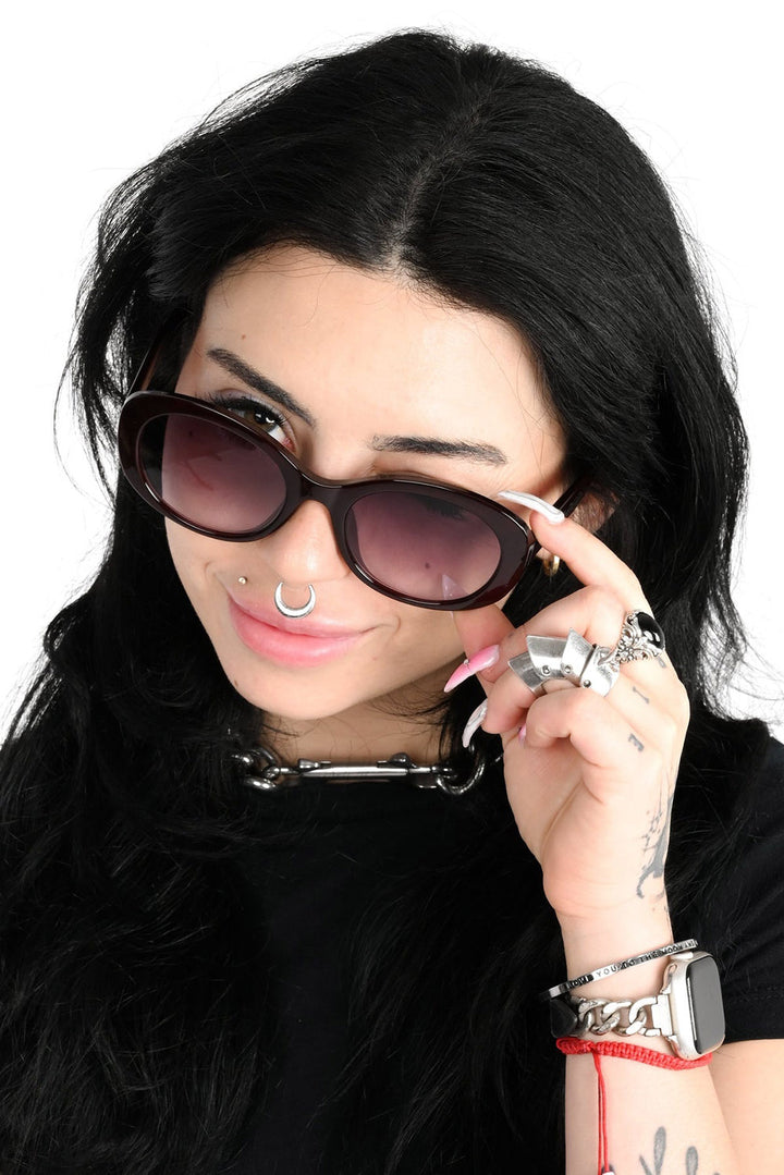 round tinted wine red sunglasses