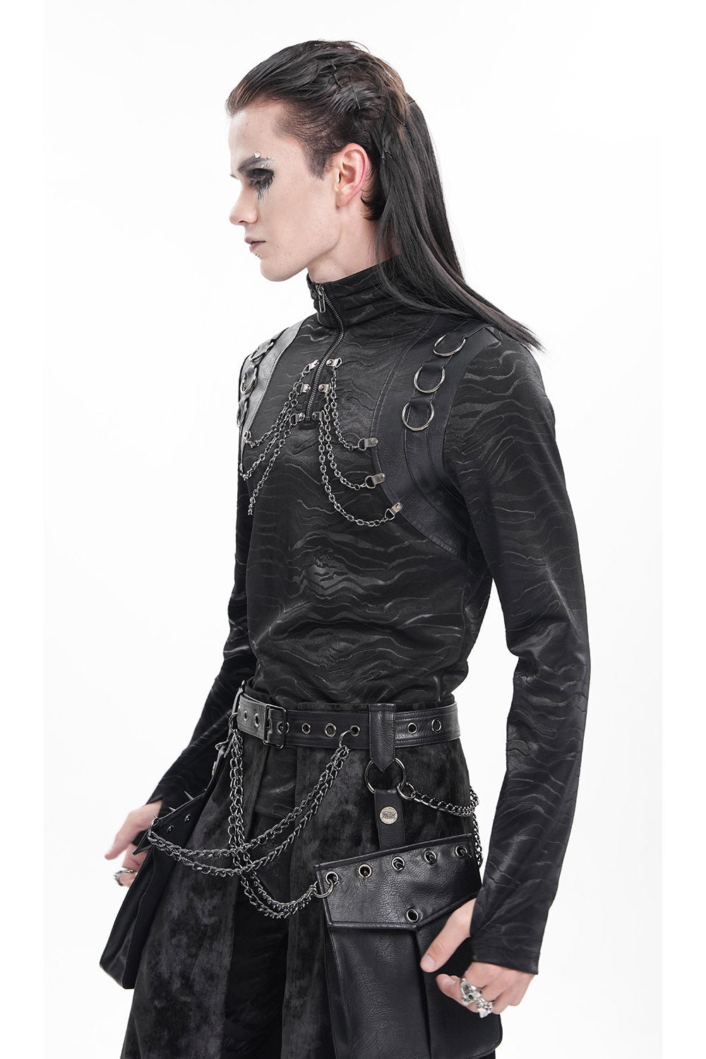 mens vegan leather o ring goth turtleneck top