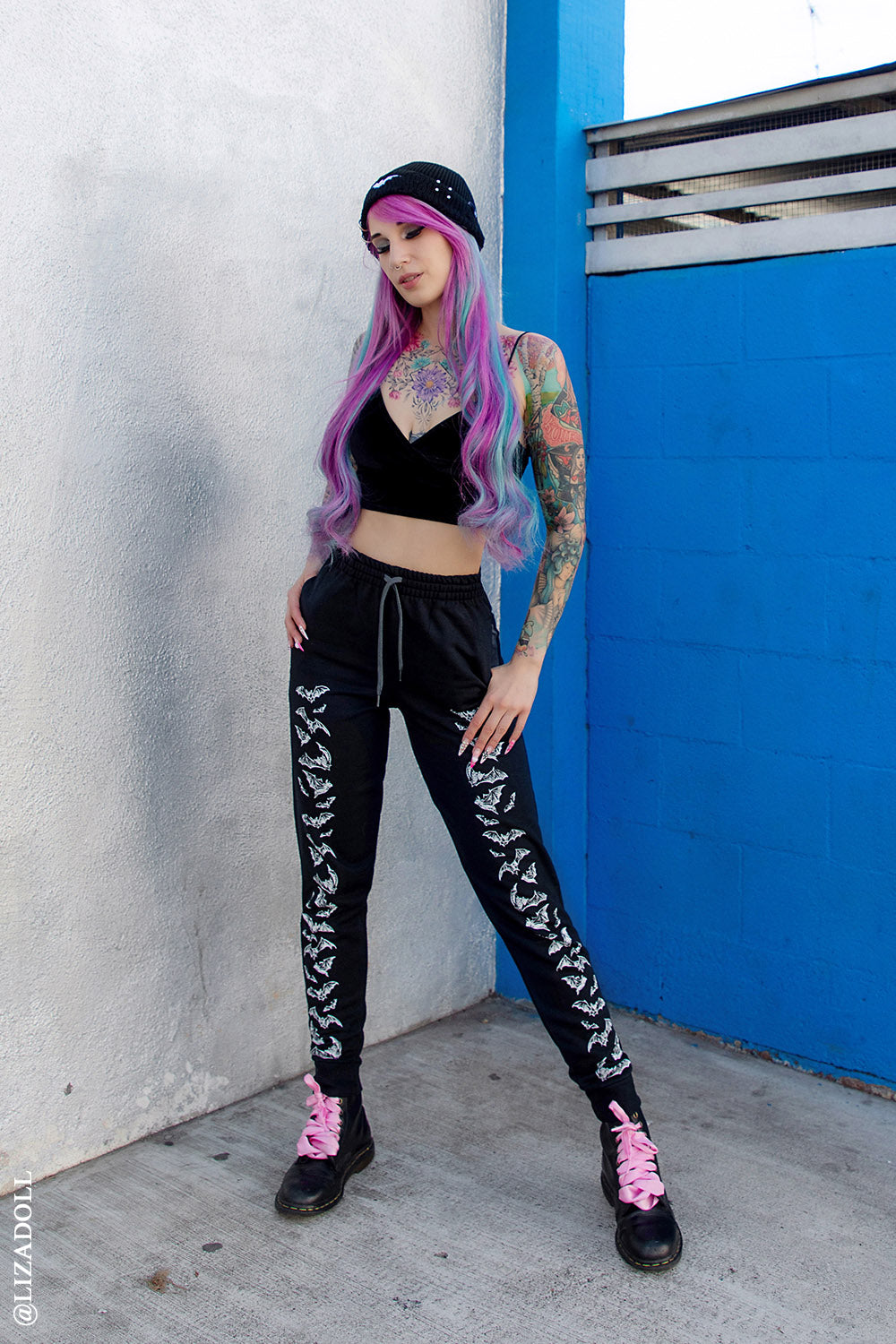 womens black bat gothic joggers