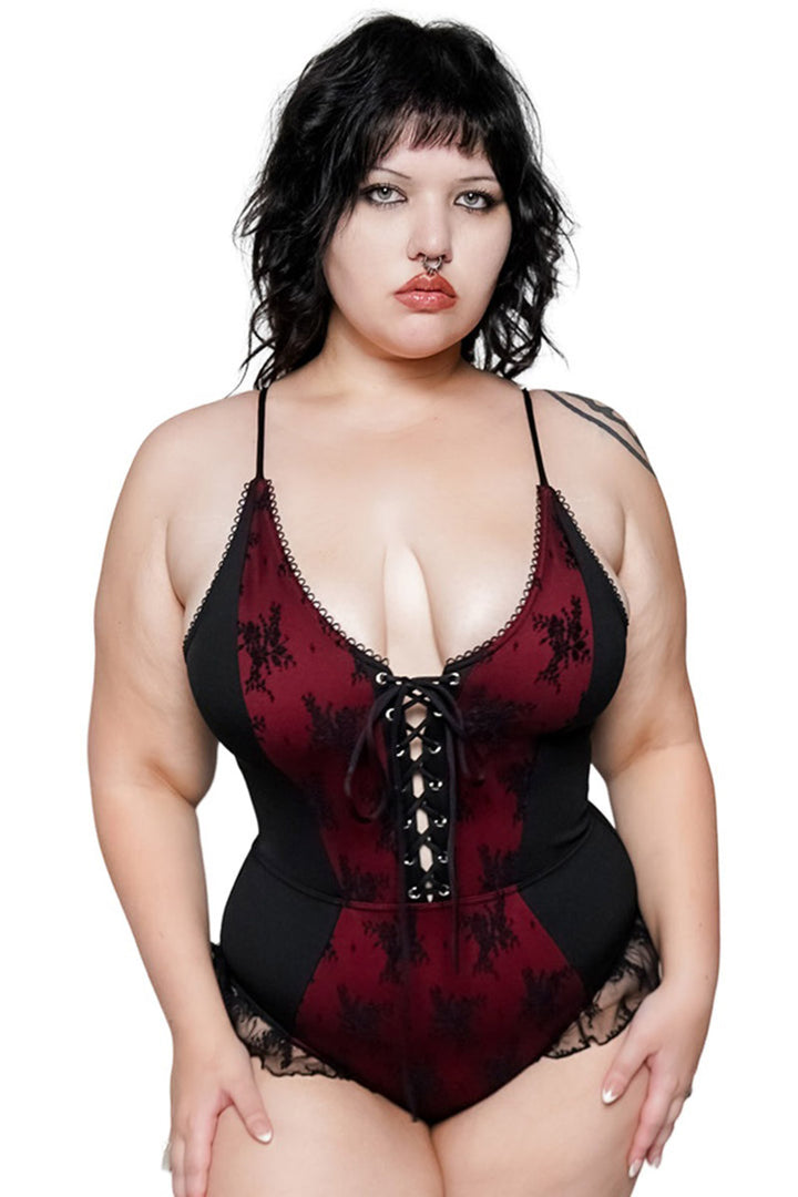 gothic womens red and black lace swimsuit