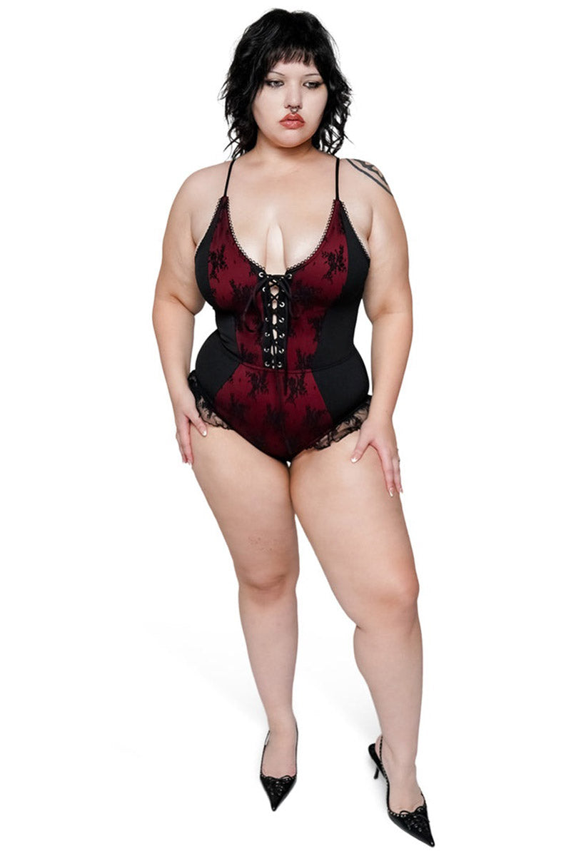 romantic gothic womens red and black lace swimsuit