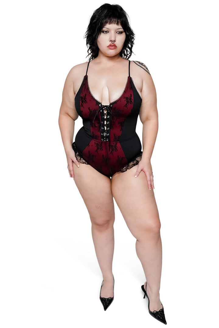 romantic gothic womens red and black lace swimsuit