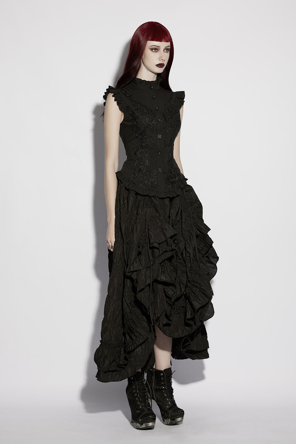 floral high collared victorian sleeveless top 