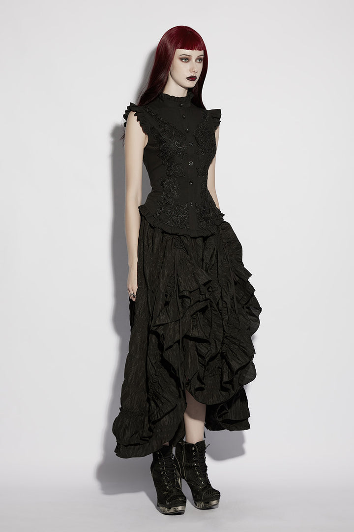 floral high collared victorian sleeveless top 