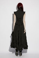 womens lace-up high collared victorian sleeveless top 