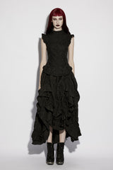 high collared victorian sleeveless top  with peplum hem