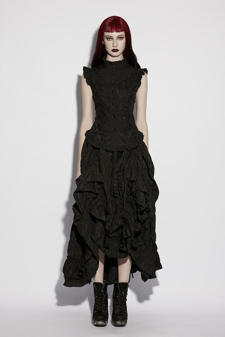 high collared victorian sleeveless top  with peplum hem