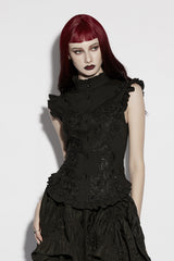 high collared victorian sleeveless top  blouse