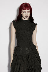 high collared victorian sleeveless top 