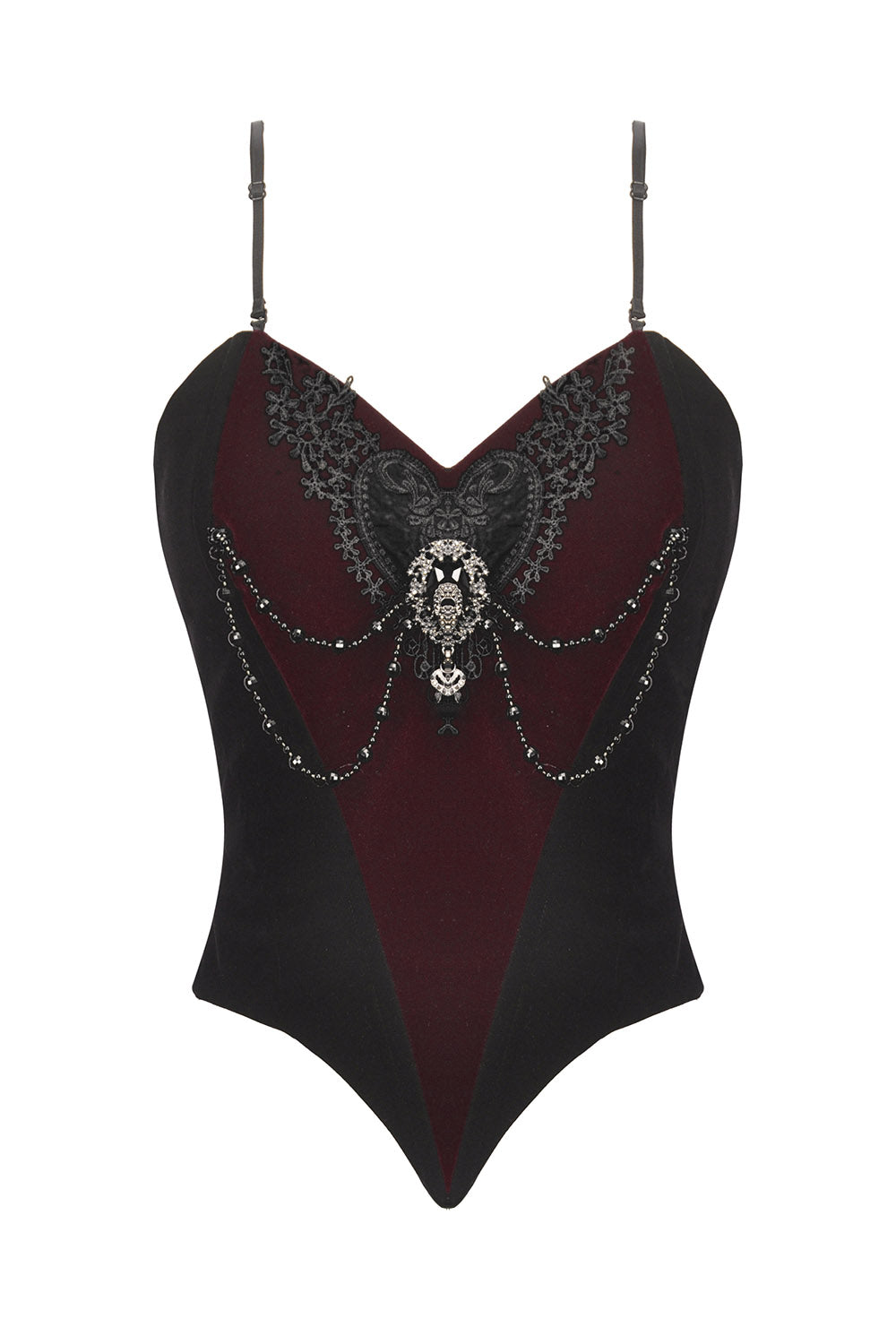 gothic velvet red and black top