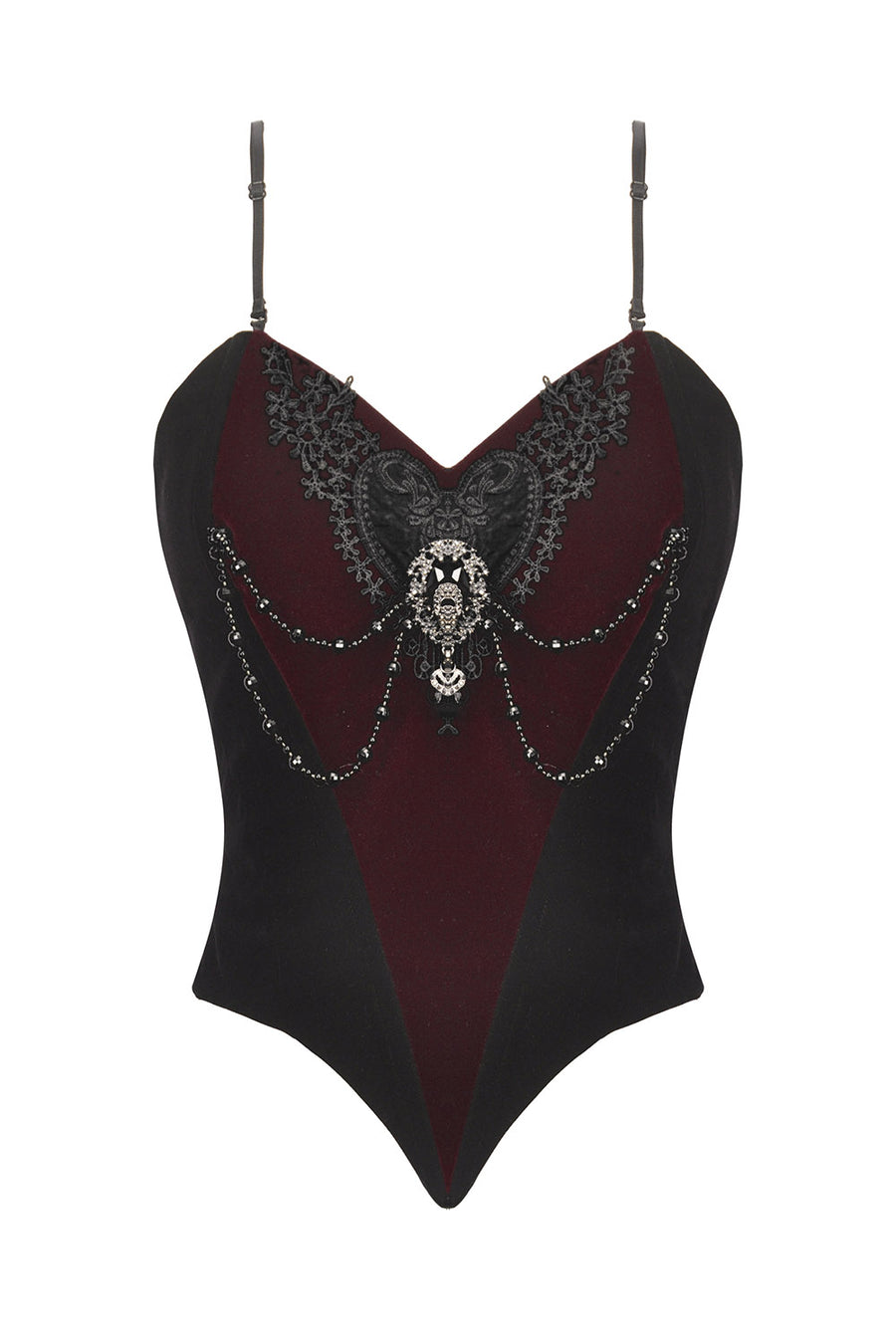gothic velvet red and black top