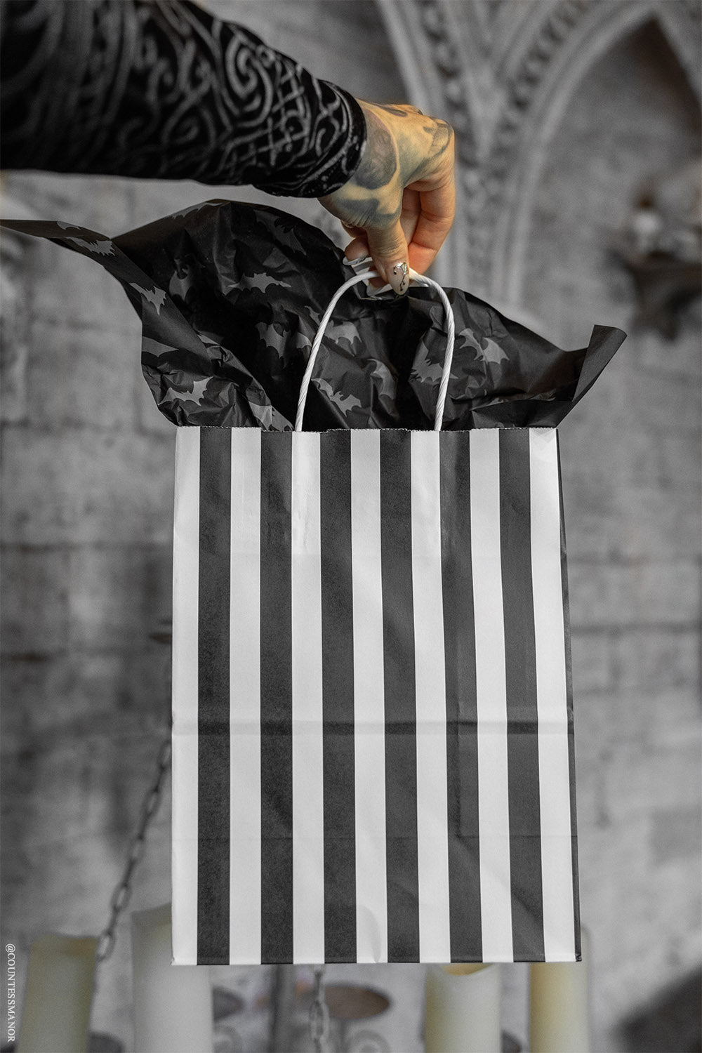 black and grey bat tissue paper