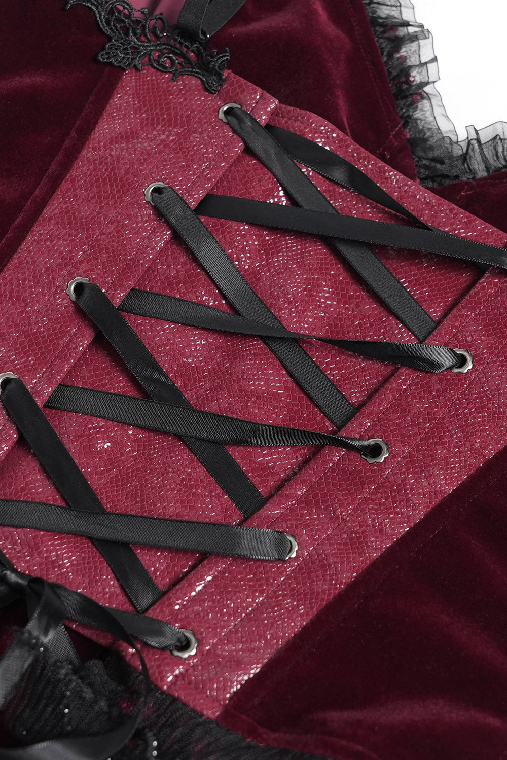 beaded romantic goth lace-up top with satin lacing 