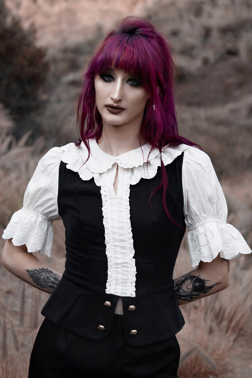 ruffled collar gothic button top 