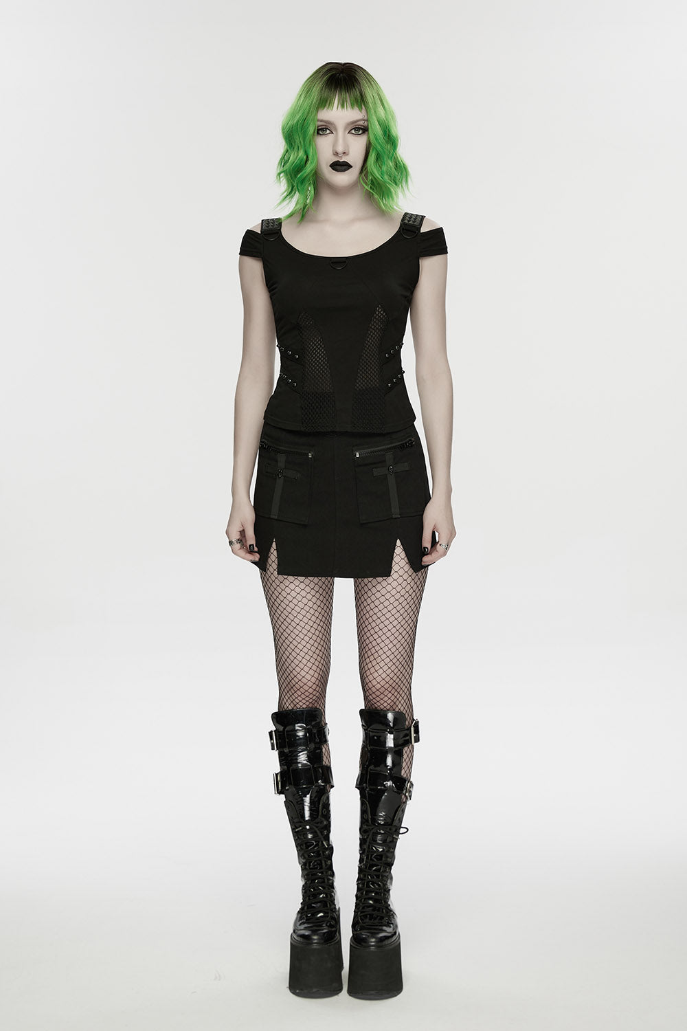 womens cold-shoulder studded grunge goth shirt