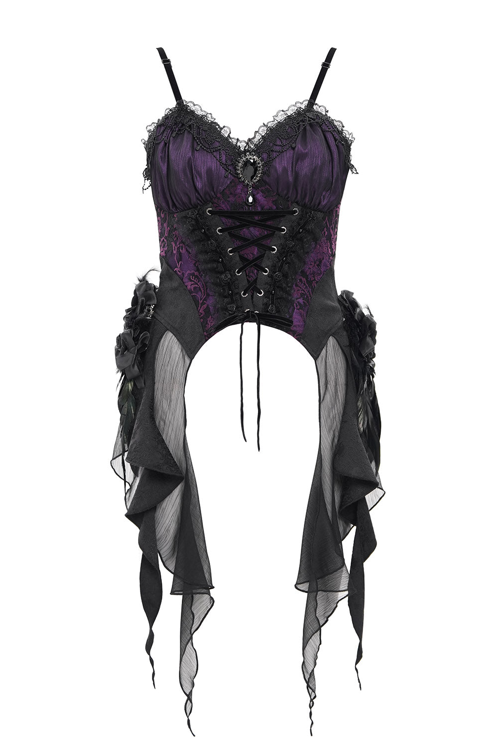 maximalist purple and black lace sweetheart neckline corset