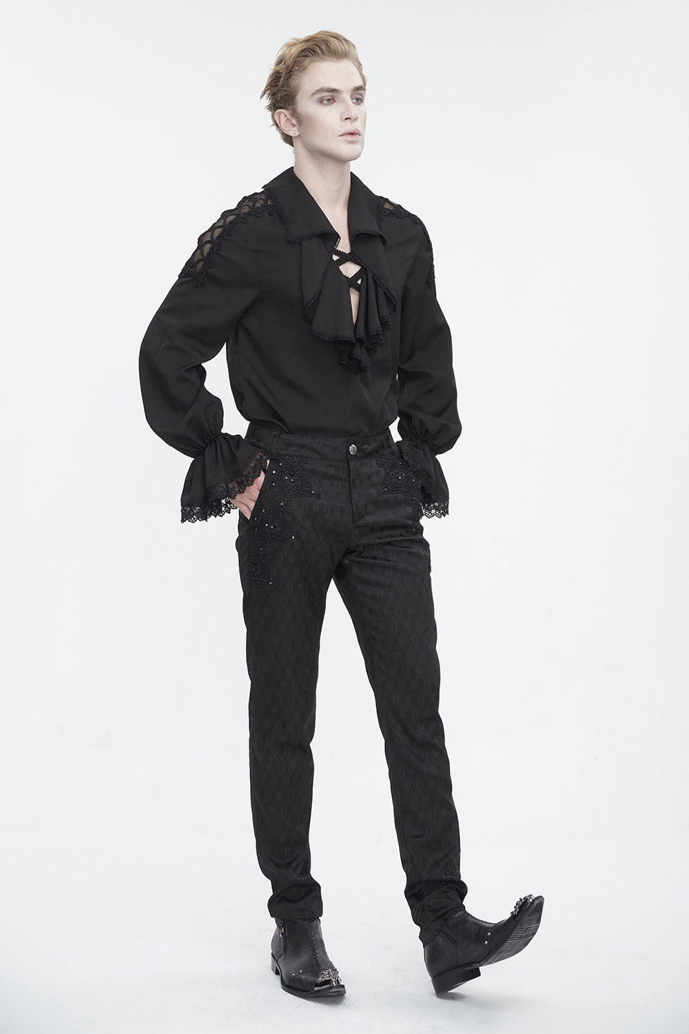 mens ruffled collar vampire top 