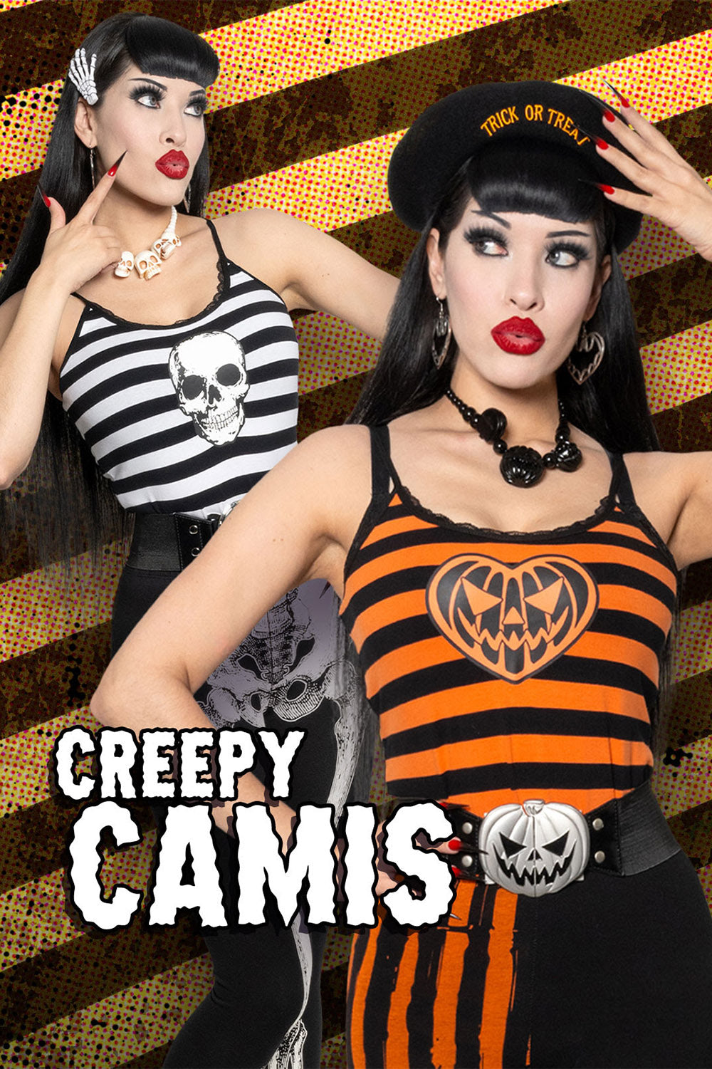 orange and black striped tank top and white and black striped camisole emo top 