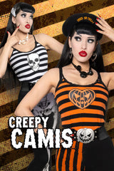 orange and black striped tank top and white and black striped camisole emo top 