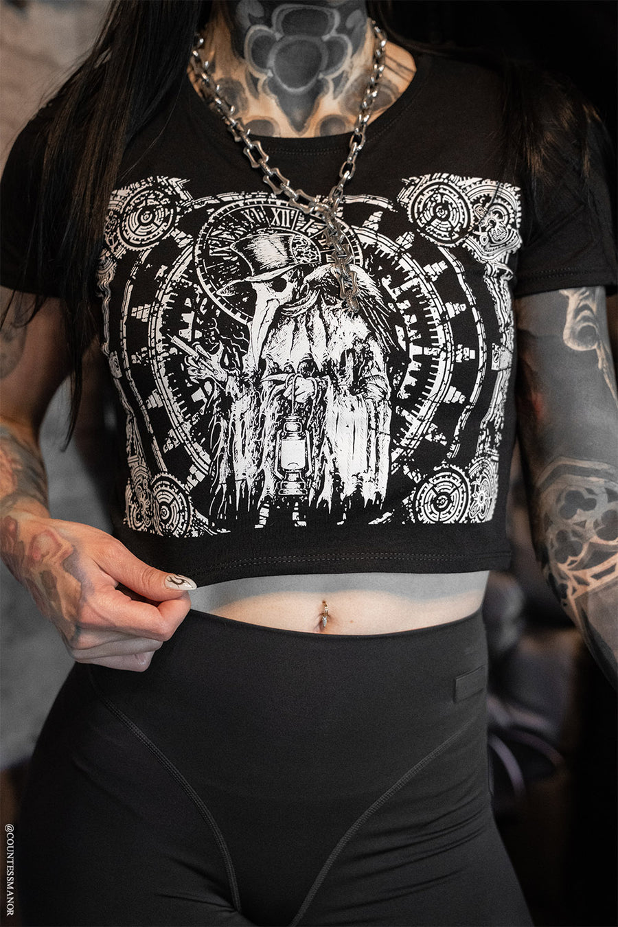 distressed gothic cotton cropped t-shirt 