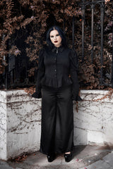 long sleeve puff shoulder gothic blouse with peplum hem
