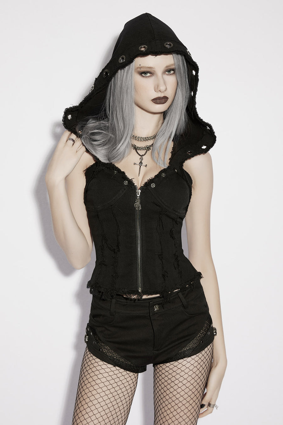 punk rugged shredded distressed bustier top