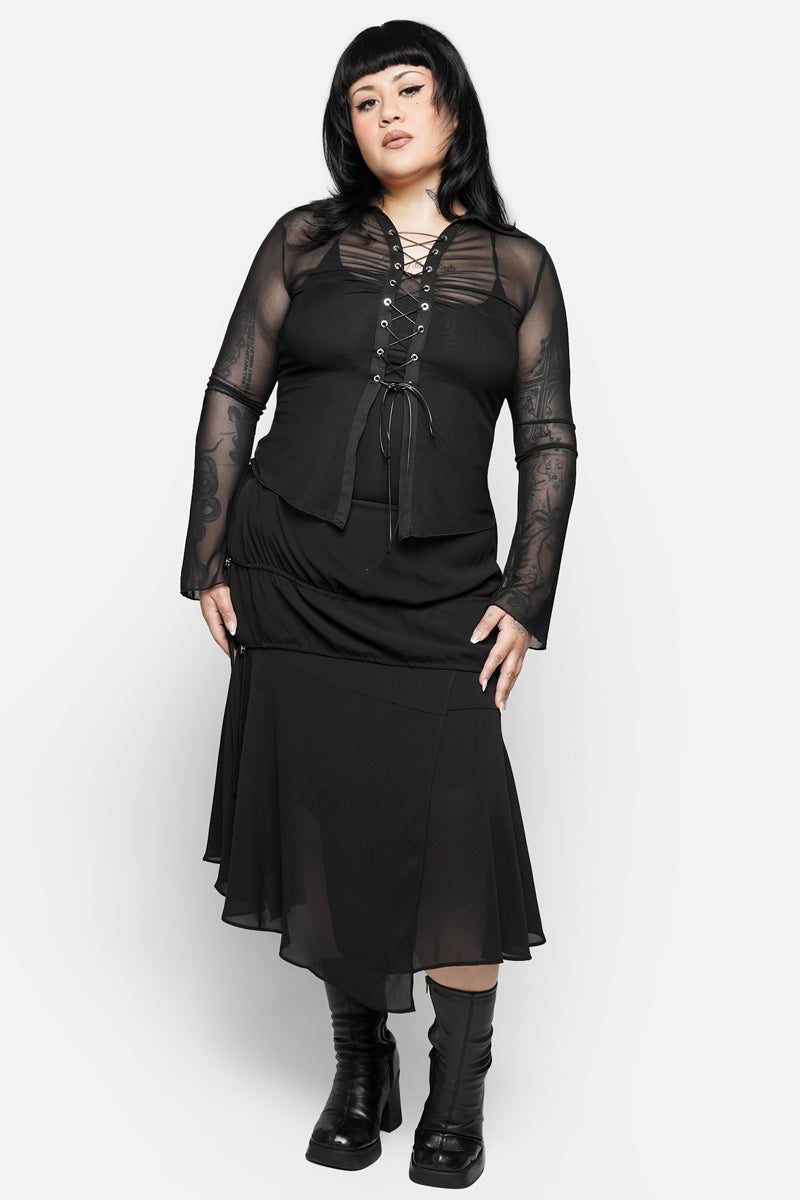 sheer lace-up blouse