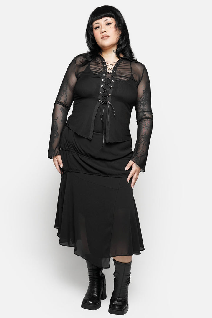 sheer lace-up blouse