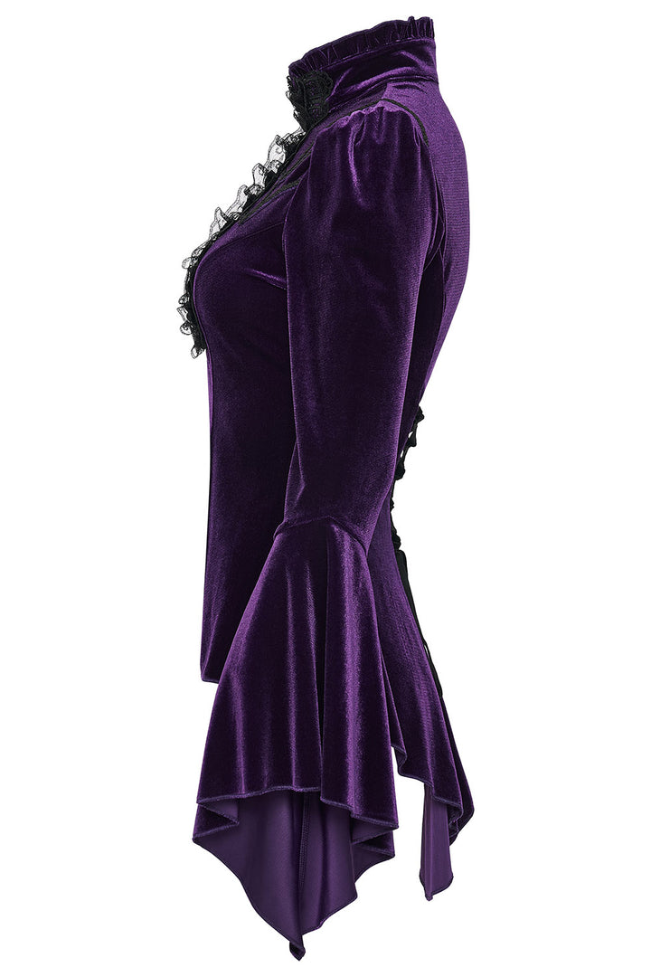 victorian goth high ruffle collar top made of velvet