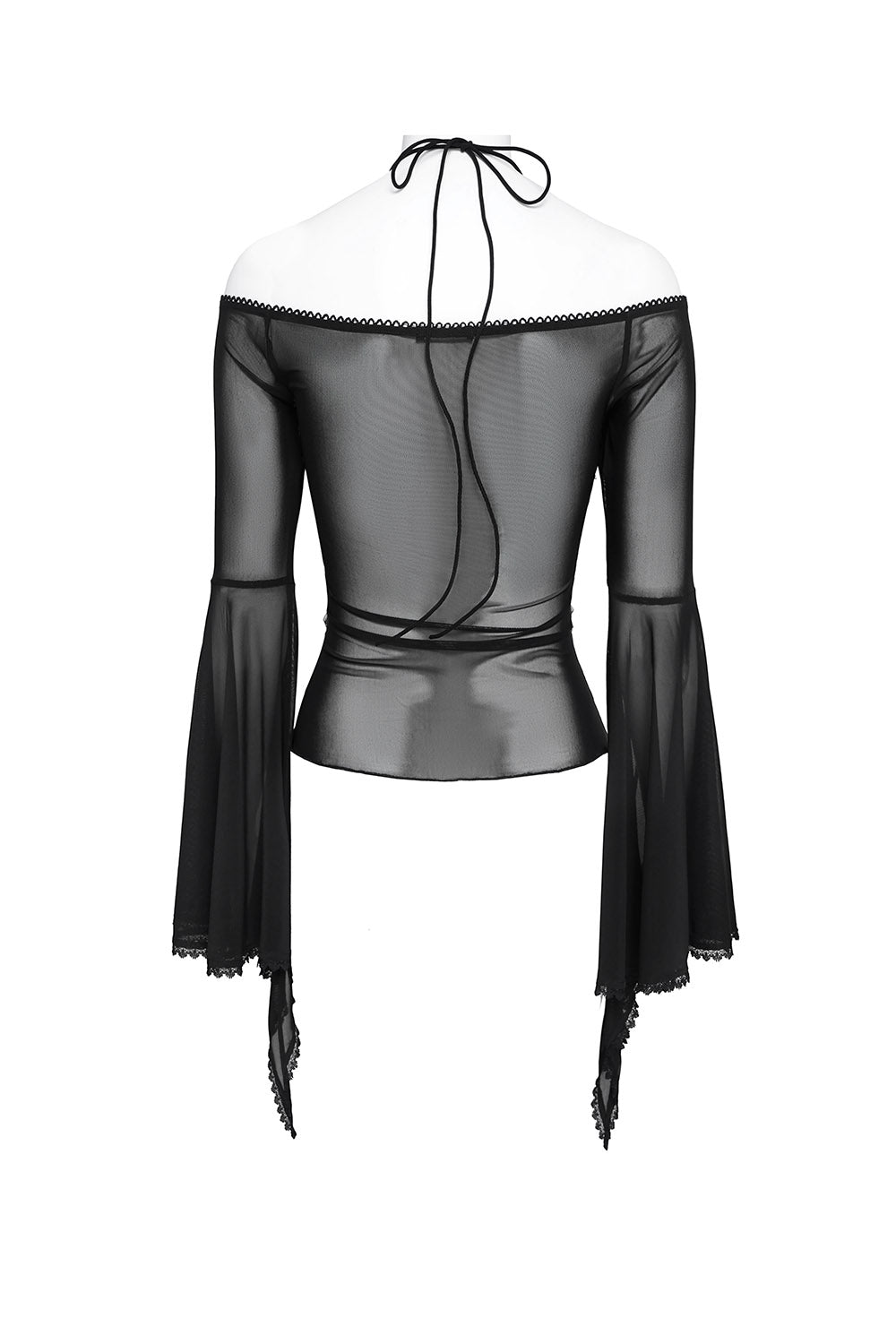 asymmetric hem gothic mesh long sleeve flared top by devil fashion
