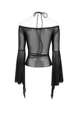 asymmetric hem gothic mesh long sleeve flared top by devil fashion