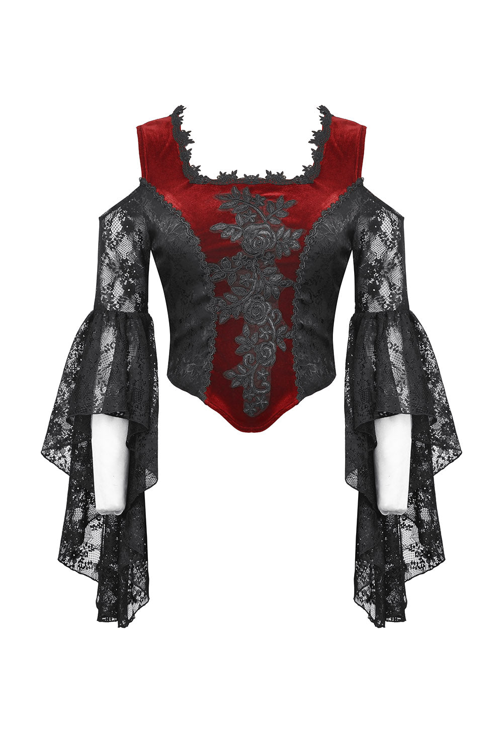 gothic velvet embroidered flower top