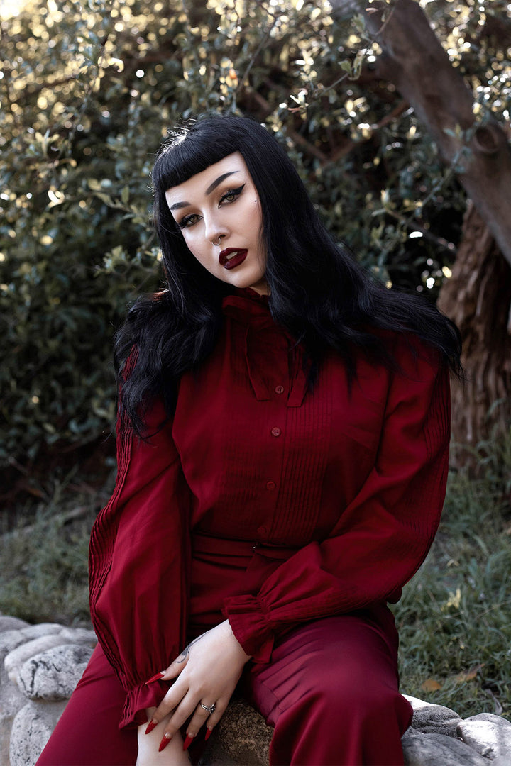 dark red long sleeve gothic top