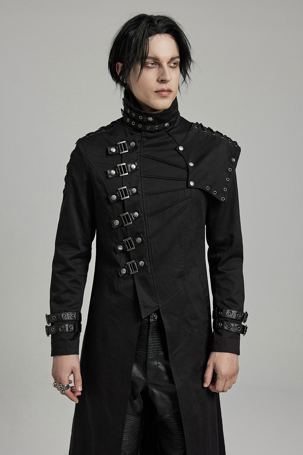 mens black punk trench coat