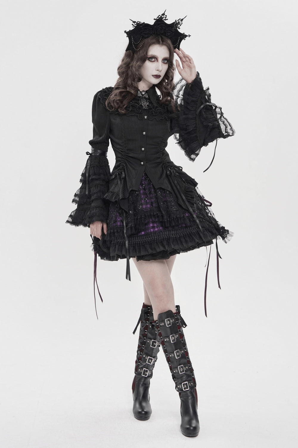 punk purple and black plaid skirt