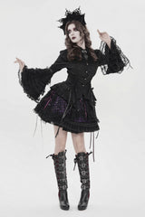 womens ruffled punk purple and black plaid skirt