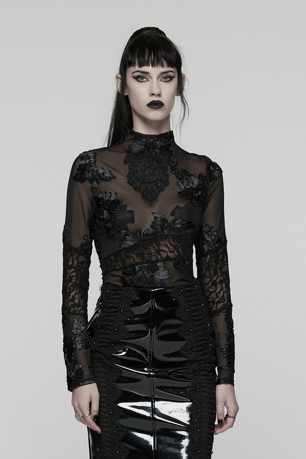 Funeral Flowers Appliqué Mesh Top