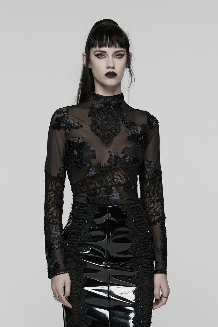 Funeral Flowers Appliqué Mesh Top