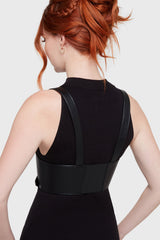 buckled vegan leather o-ring studded harness