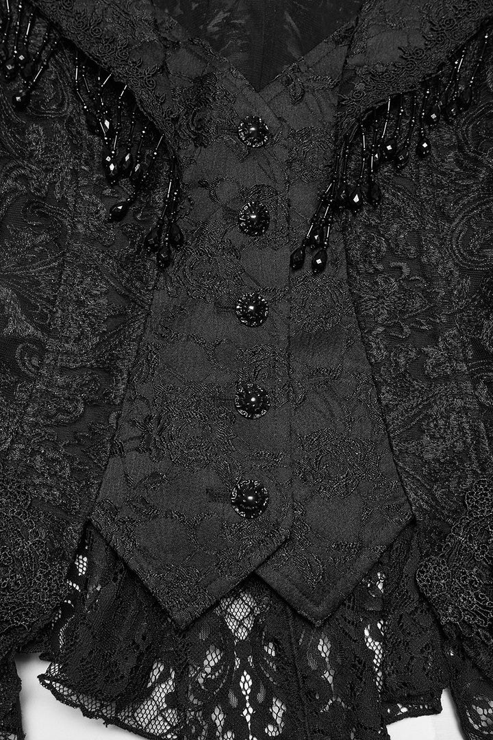 womens damask beaded ruffle hem waistcoat