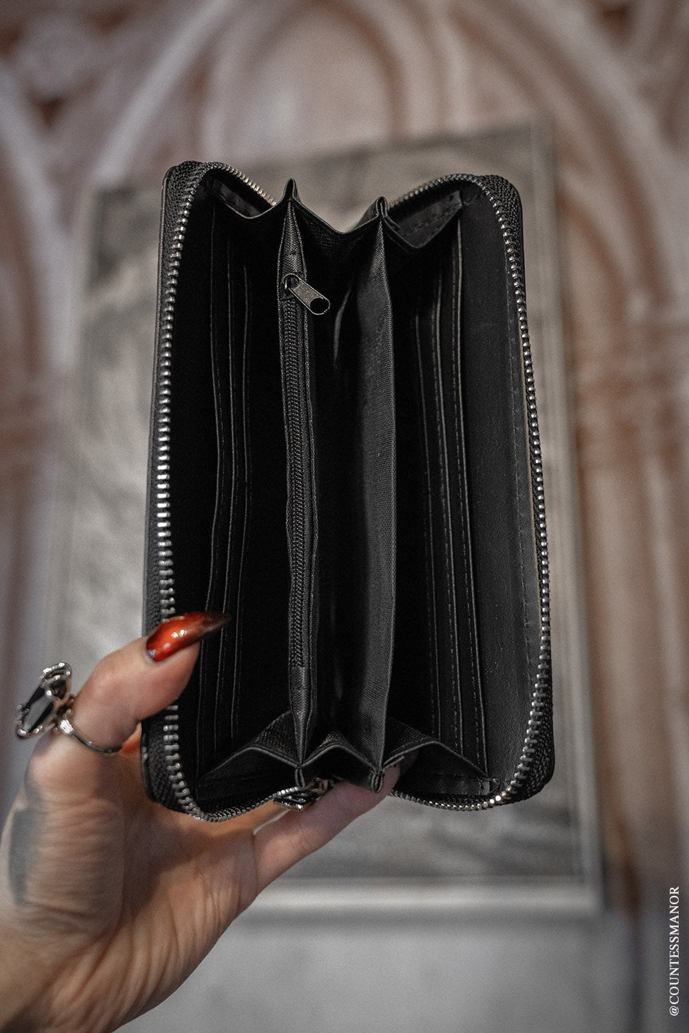 vegan leather goth wallet with coin purse attached